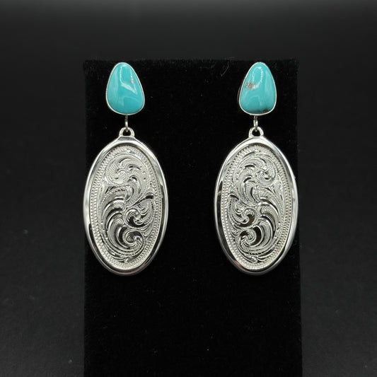Turquoise Oval Post Back Earrings