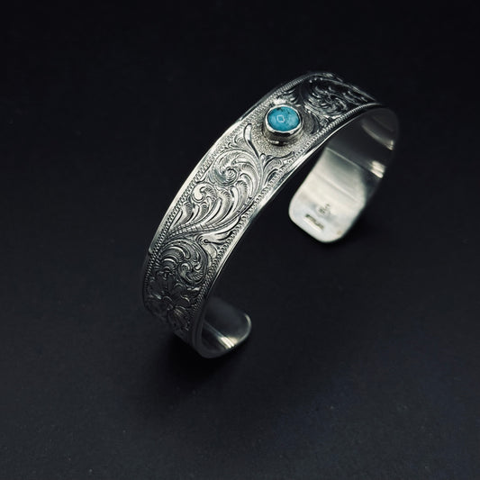 5/8" Wide Sterling Cuff with 6mm Turquoise Stone