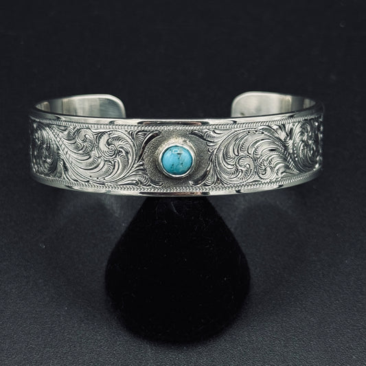 5/8" Wide Sterling Cuff with 6mm Turquoise Stone