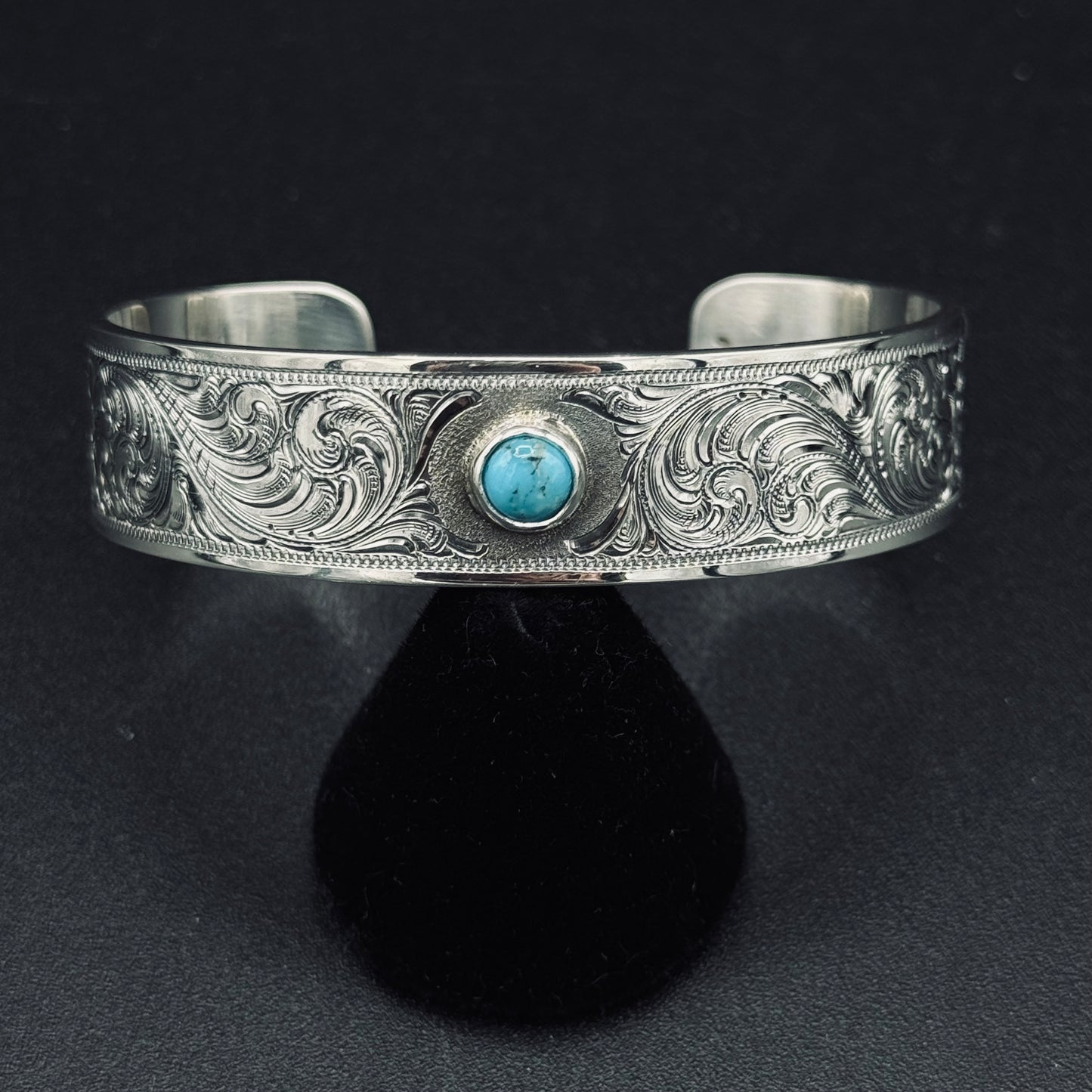 5/8" Wide Sterling Cuff with 6mm Turquoise Stone